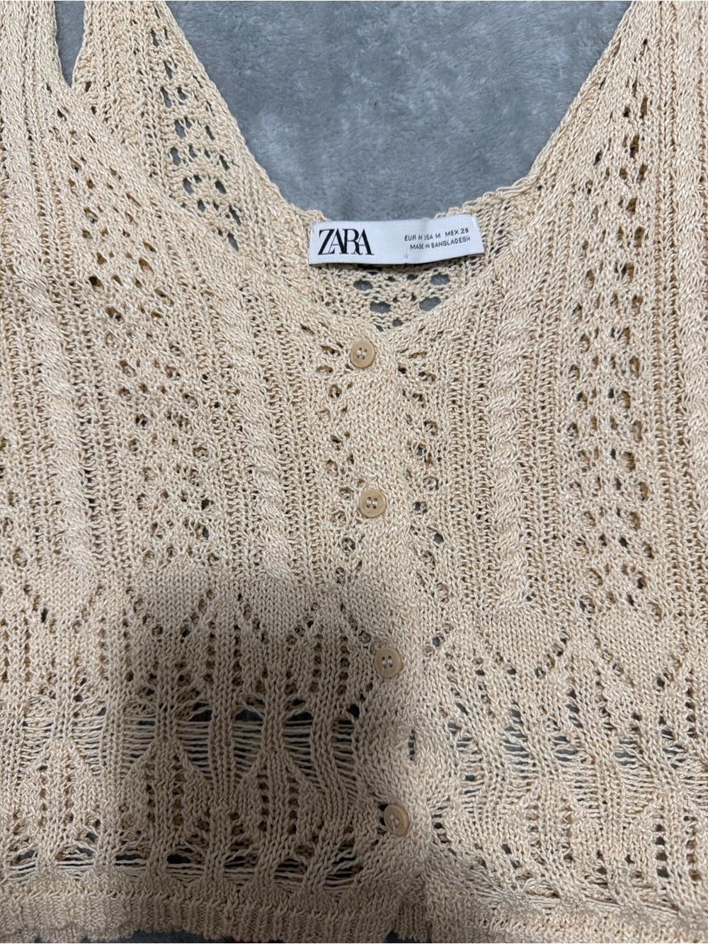 ZARA Cream Openwork Knit Button Cardigan
